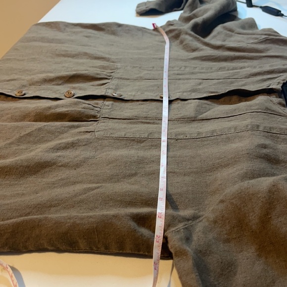 Flax Olive Green Long sleeved button up Linen Tunic Top Blouse Sz Medium - Picture 9 of 11